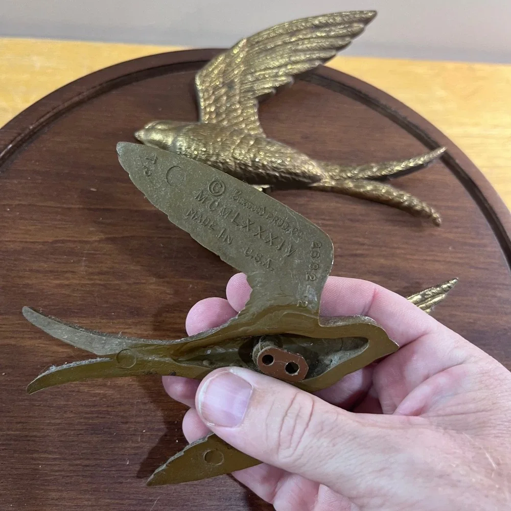 Vtg 1984 Burwood Products Gold Swallow Bird Wall Plaque Set 3 USA 2682-3 MCM